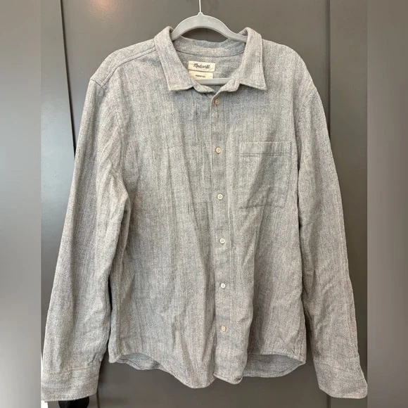 Madewell Light Gray Perfect Fit Flannel Button Down Shirt - Picture 1 of 4
